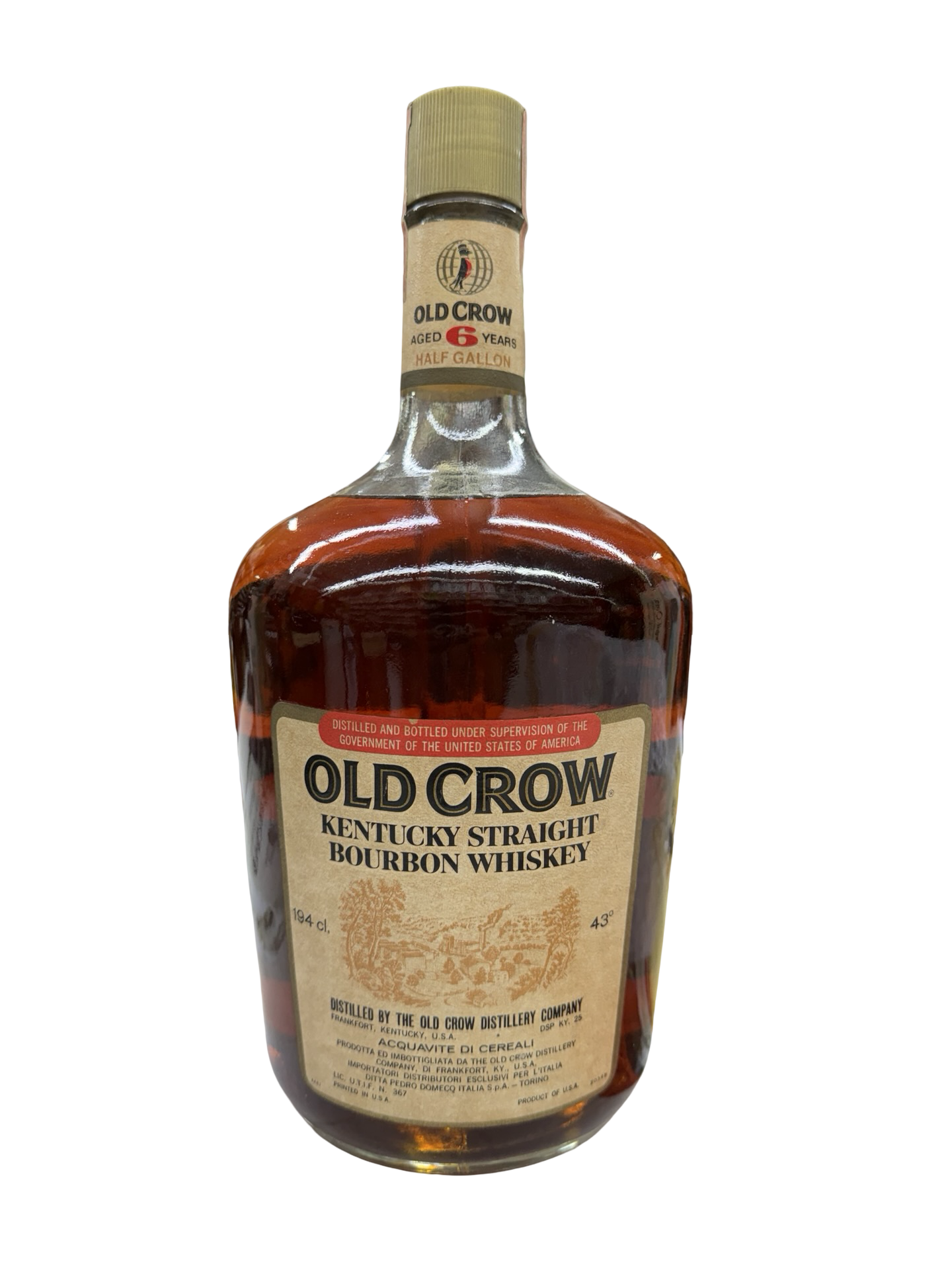 1974 Old Crow Kentucky Straight Bourbon Whiskey Half Gallon – El