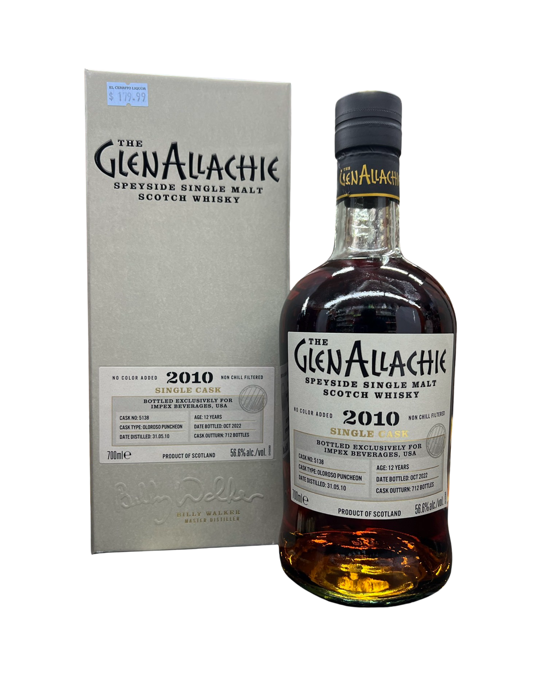 2010 Glenallachie Single Cask 12 Year Old Oloroso Puncheon Cask Finished Single Malt Scotch Whisky 750ml