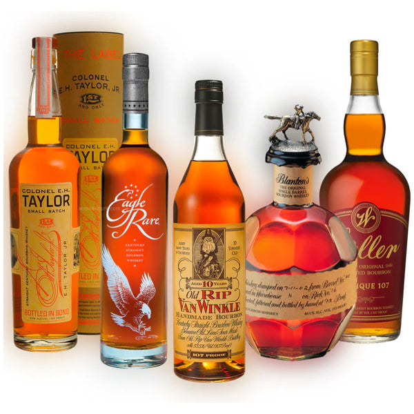 Old Rip Van Winkle 10 Year, Blanton's Single Barrel, Weller 107, E.H. Taylor Small Batch & Eagle Rare Elite Bundle