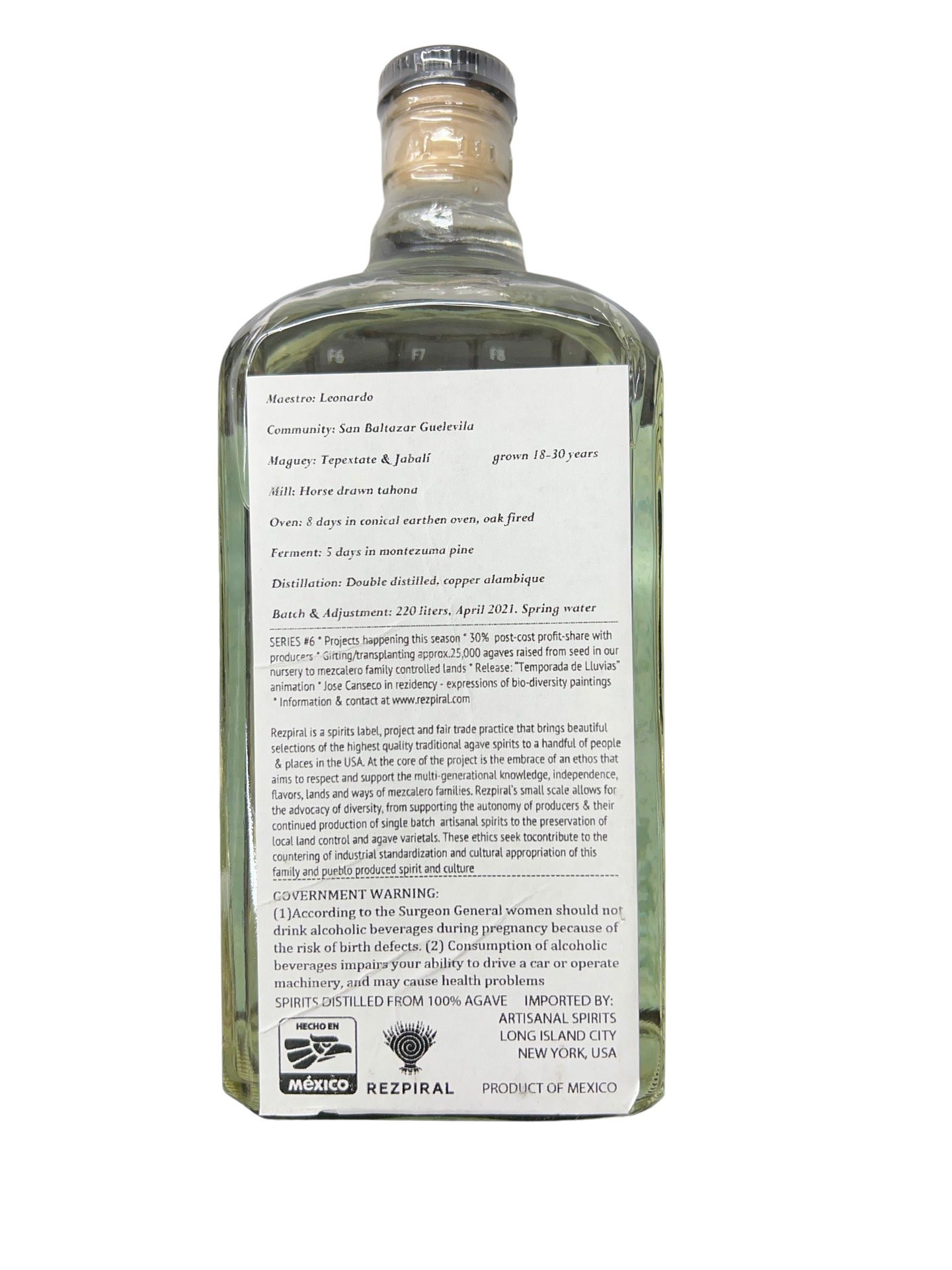 Rezpiral Berta Vasquez Tepextate Jabali Agave Spirit 750ml