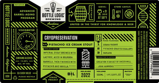 Bottle Logic Brewing 'Cryopreservation' Pistachio Ice Cream Stout Beer 500ml